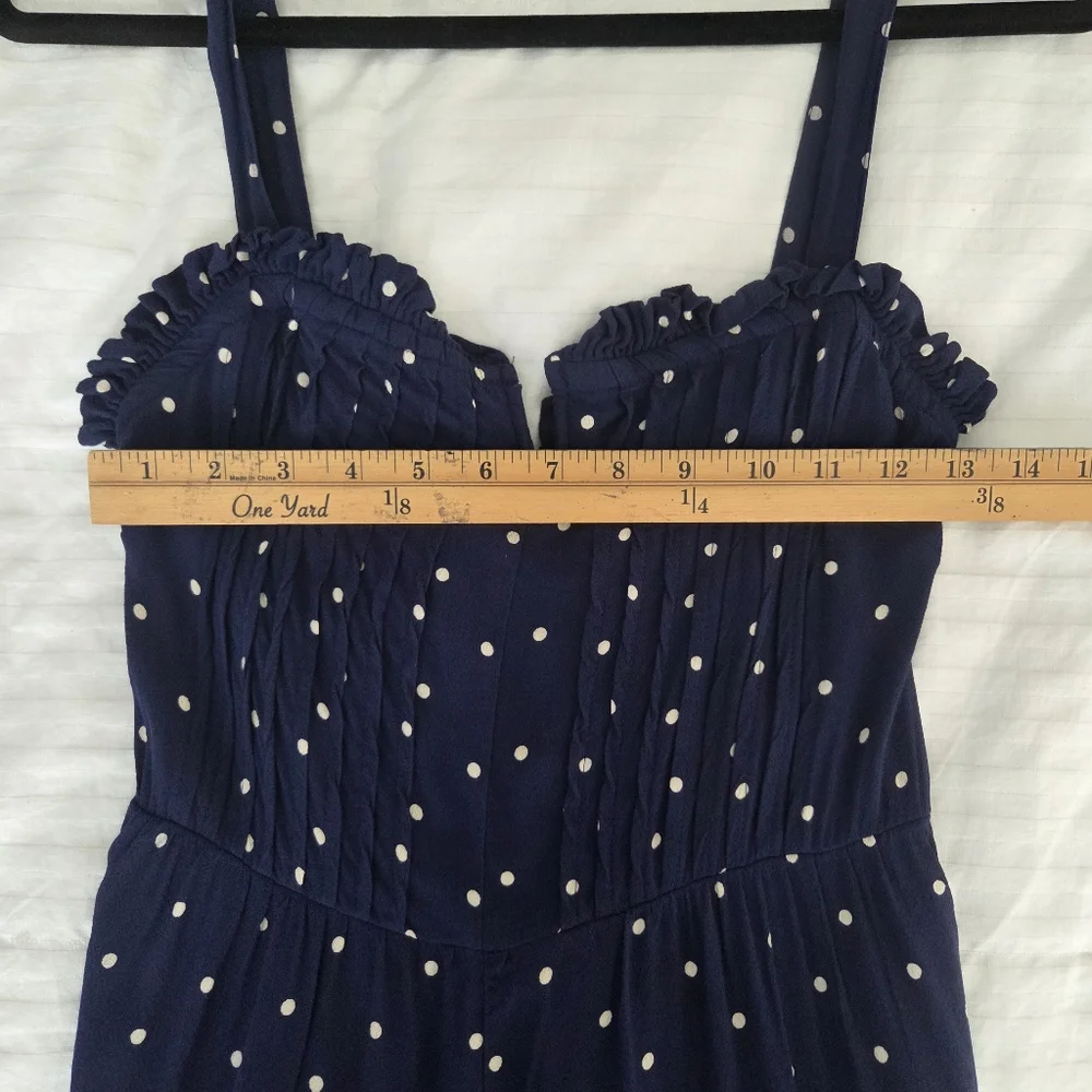 Madewell Cami Pintuck Convertible Ruffle Navy White Polka Dot Jumpsuit‎ 00